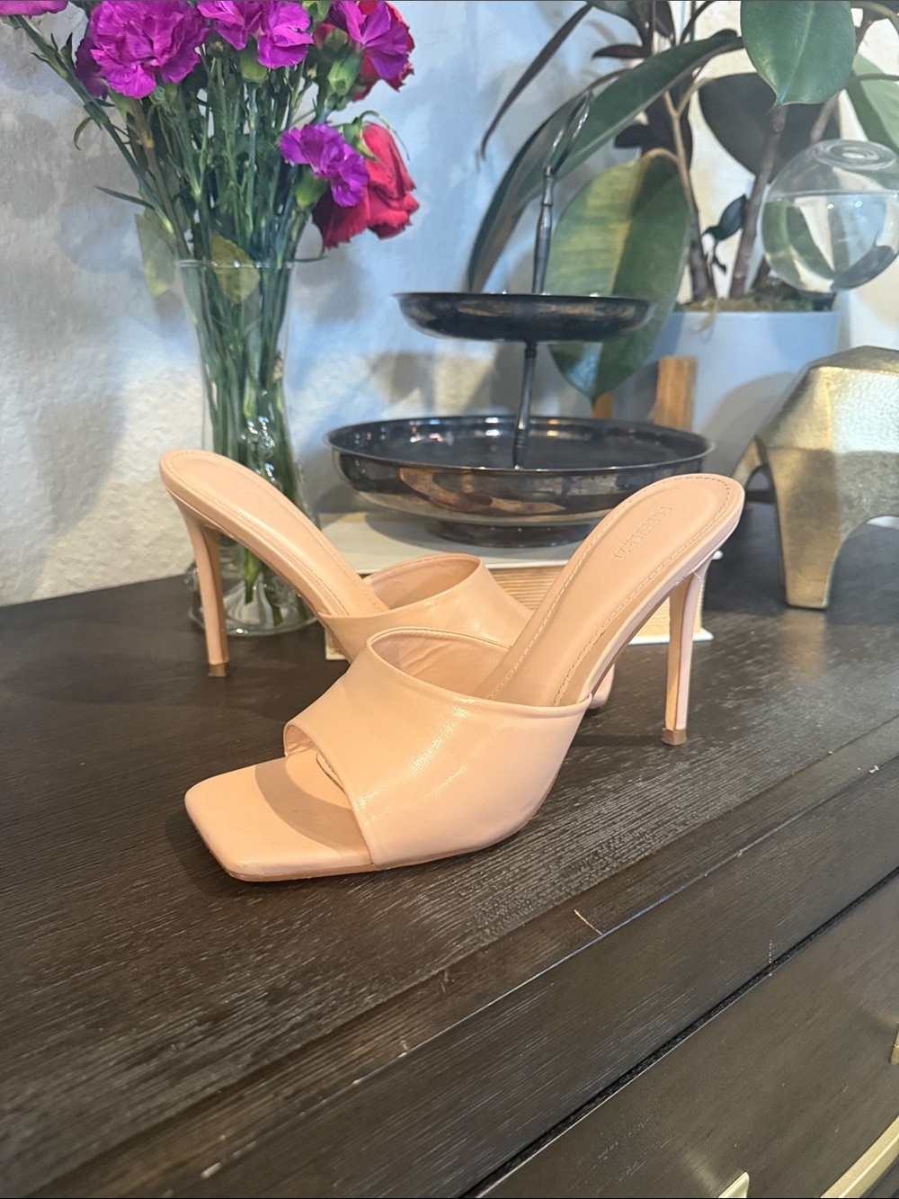 Forever 21 Blush Nude Square-Toe Slide Heels